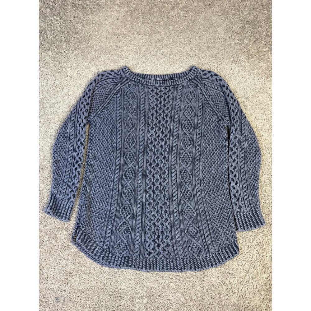 L.L. Bean Signature Sweater Womens L Blue Cable-Knit Pullover 100% Cotton